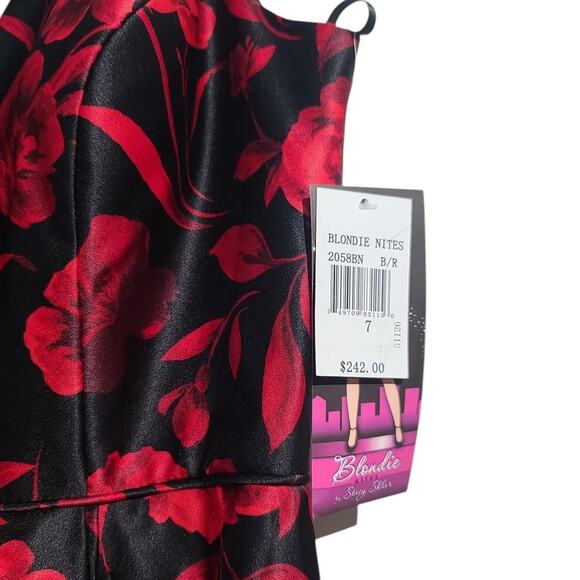 Blondie Nites Women’s Floral Satin Black Red Dress Size 7 NWT - Picture 6 of 6